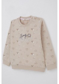 Resim Breeze Kız Çocuk Sweatshirt Kalp Desenli Yazı Baskılı 1.5-5 Yaş, Bej Bej 