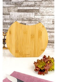 Resim Zoe - Çelik Kulplu Kesme Tahtası Yuvarlak Büyük Bambu 