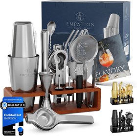 Resim Cocktail Set 825 ml Paslanmaz Çelik Boston Shaker, Stand ve Tarif Kitapçığı ile Profesyonel Set 
