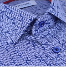 Resim Erkek Desenli Mavi Uzun Kollu Pamuklu Regular Gömlek, Ot-C-20058 