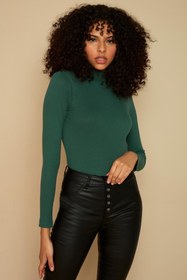Resim Select Moda Kadın Yeşil Balıkçı Yaka Fitilli Örme Bluz 