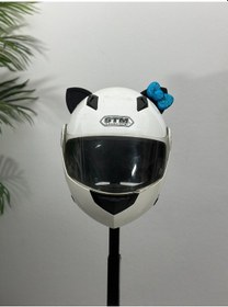 Resim Motor & Motosiklet Petrol Mavi Fiyonklu Siyah Kedi Kulak Kask Dış Aksesuarı Diğer 