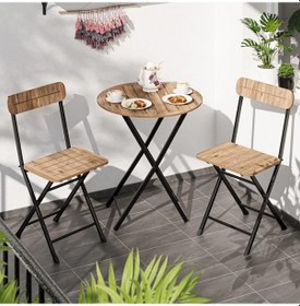 Resim Masa Sandalye Bahçe Bistro Takım Yuvarlak Çam 1481 Kahverengi 