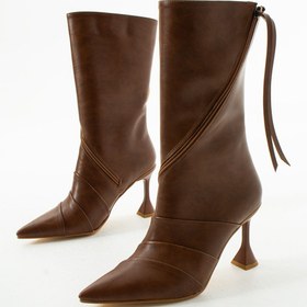Resim Gökçe Shoes Emma Taba Plise Detay Fermuarlı Kadın Topuklu Çizme 