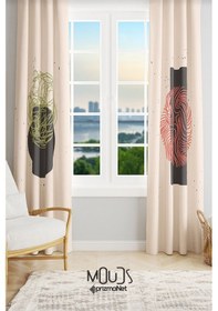 Resim Minimal Sanat Desenli Süet Oturma Odası Salon Fon Perde Baskılı Ekstrafor Büzgü 2 Kanat Prd-1113 Çok Renkli 