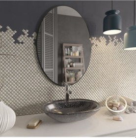 Resim 70x98 Cm Modern Oval Banyo Aynası Siyah Çerçeveli Dekoratif Duvar Aynası Siyah 