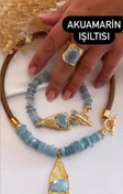 Resim Doğaltaş Gümüş Gold Akuamarin Özel Tasarım Set 