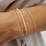 Resim 5 adet Boho Chic Çok Katmanlı Kadın Bileklik Seti - Hafif ve Basit, Altın Tonlu Demir Bileklikler ile Dokulu Tasarım - Günlük Giyim ve Özel Günler için Çok Yönlü Takı 