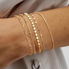 Resim 5 adet Boho Chic Çok Katmanlı Kadın Bileklik Seti - Hafif ve Basit, Altın Tonlu Demir Bileklikler ile Dokulu Tasarım - Günlük Giyim ve Özel Günler için Çok Yönlü Takı 
