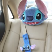 Resim 2 Adet Stitch Peluş Araç Başlığı Yastığı ve Emniyet Kemeri Kılıfı, Sevimli Karakter Boyun Desteği, Yumuşak Araç Boyun Minderi, Doğum Günü Hediyesi, Araç Aksesuarları 