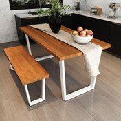 Resim Woodesk Mayıs Masif Tik Renk 140x70 Banklı Yemek Masası CPT7514-140 