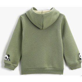 Resim Koton Kapşonlu Sweatshirt Panda Baskılı Şardonlu Uzun Kollu Yeşil 3wkg10716ak 3WKG10716AK786 Yeşil 