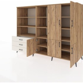 Resim Kronos Dolap 11 Raflı 3 Çekmeceli 5 Kapaklı 220x59x163 Çam-çam/ay Çam-çam/aytaşı 