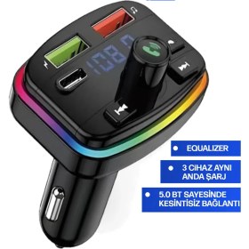 Resim Transmitter Bluetooth Fm Araç Kiti Kolay Bağlantı Araba Müzik Mp3 Çalar Oto Çakmaklık Hızlı Şarj 