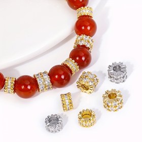 Resim 18K Altın Kaplama-Renkli Pirinç ve Zirkonya Yuvarlak Büyük Delik Aralayıcı Boncuklar, Boncukları Ayırma İçin Kullanılır, DIY Takı Yapımı Malzemeleri. 
