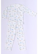 Resim Bebek Pamuk Pijama Takımı Tenkli Baskılı Bisiklet Yaka A2 Mavi 