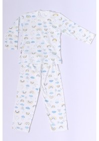 Resim Bebek Pamuk Pijama Takımı Tenkli Baskılı Bisiklet Yaka A2 Mavi 