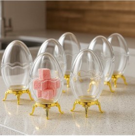 Resim 6'lı Gold Metal Ayaklı Cam Yumurta Şeklinde Lokumluk Çerezlik Seti Gold 