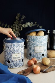 Resim Evle Patates Soğan Saklama Kabı 2 li Set, Azulejos 