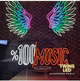 Resim Twins Led %100/music Yazılı Neon Tabela Kırmızı-beyaz Model:model:66893366 Kırmızı - Beyaz 