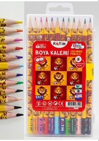 Resim 12 Li Kuru Boya Kalemi Plastik Kutu 1 Paket Fatih Taraftar Sarı Kırmızı 12 Renk Kuruboya Tam Boy Renkli Kalem Aslan Çok Renkli 