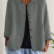 Resim Kadınlar için Rahat Uzun Kollu Düğmeli Gömlek - Düz Renk, Yaka, Düğme Ön Tasarım, Hafif Polyester Kumaş, Günlük Giyim İçin Mükemmel, Bayan T Şalları 