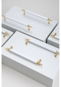 Resim Tuana Rustik Alüminyum Metal Lüks Modern Mobilya Çekmece Mutfak Dolabı Kulpu Beyaz-altın 128mm Beyaz-altın 