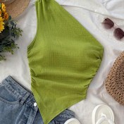Resim Kadınlar için Limon Yeşili Tek Omuz Asimetrik Yaka Esnek Tank Top - Yüksek Esneklik Tatil & Günlük Kullanım, Makinede Yıkanabilir Düz Renkli Üst İlkbahar Yaz Sonbahar için Bayan Tank Top 