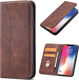 Resim OkZone Samsung Galaxy A20S Kılıf ile Uyumlu, Samsung Galaxy A20S için Manyetik Deri Cep Telefonu Kılıfı, Premium Deri Katlanabilir Katlanabilir Kart Yuvaları Darbeye Dayanıklı Stand Fonksiyonu (Kahverengi) 