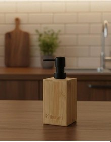 Resim Barotti Bambu Sıvı Sabunluk, Dikdörtgen Tasarım, Siyah Pompalı, Banyo Ve Mutfak İçin Doğal Bambu Sabun Dağıtıcı 