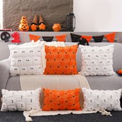 Resim 1 adet Klasik Stil Halloween Atölye Kılıfı, Sonbahar/Kış Pluş Dikişli Kabak Hayalet, Geometrik Desen, Fermuar Kapatma, Polyester Kumaş, Elle Yıkama Sadece, Oturma Odası Dekoru için 