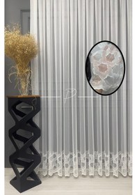 Resim Tül Perde Etek İşleme Hexagon Desen 127565 Ekru 