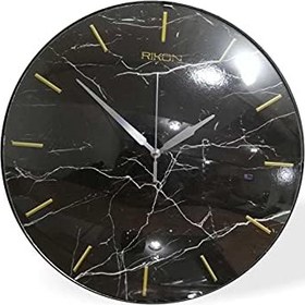 Resim M3 Decorium Büyük 35 cm Gerçek Bombe Camlı Siyah Damarlı Mermer Desenli Altın Renk Kadran Sessiz Duvar Saati 