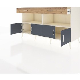 Resim Kronos Konsol 2 Raflı 2 Çekmeceli 4 Kapaklı 176x59x99 Aytaşı-antr Aytaşı-antrasit/çam 