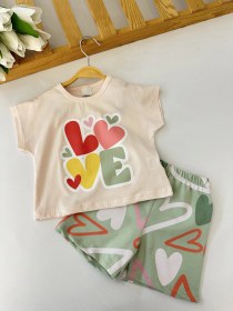 Resim Kız Çocuk Pudra Love Desenli 2'li Takım 