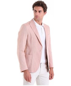 Resim Hatemoğlu Kahverengi Slim Fit Düz Sivri Yaka Casual Keten Ceket Kahverengi 