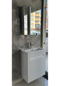 Resim Banyo Dolabı Aynalı Cnc İşlemeli Membran Kapaklı 55 Cm Beyaz 