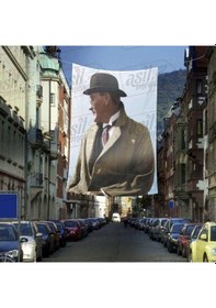 Resim Şapka- Palto - Modern Sivil Gazi Mustafa Kemal Atatürk - Portre Cephe Poster Bayrak-4x6 Metre 1 