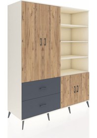 Resim Kronos Gardrop 7 Raflı 2 Çekmeceli Tek Askılı 176x59x221 Aytaşı-çam/antrasit Çam/antrasit 