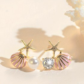 Resim 1 Çift Şık Pembe Deniz Kabuğu & Deniz Yıldızı Boncuklu Sallantılı Küpeler - Vintage Esintili Basit Tasarım, Altın Tonlu Bitiş, Alaşım & Bakır İşlemeli, Günlük Kullanım veya Partiler İçin İdeal, Kadınlar İçin Mükemmel Yılbaşı Hediyesi, İlginç Küpeler 