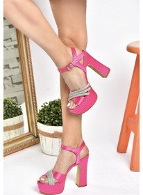 Resim Fox Shoes P246057504 Fuşya Kumaş Platform Topuklu Kadın Abiye Ayakkabı Fuşya 
