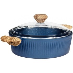 Resim Febern Premium Bio Granit Alüminyum Döküm Nisch Tencere Seti Klasik Mavi-açık Ahşap Kulp 