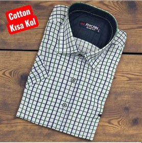 Resim Slim Fit Ekose Pamuklu Kısa Kollu Cepsiz Gömlek Slim Fit Kalıp Beyaz 