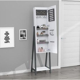 Resim DECOBOX Eyfel Led Aydınlatmalı Boy Aynalı Takı Dolabı Sarı Işık 