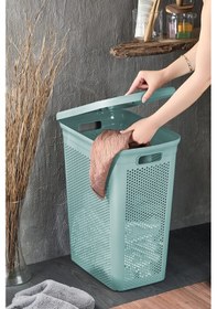 Resim İronika Slim Kapaklı Dekoratif Kirli Çamaşır Sepeti 45 Litre - Yeşil Yeşil 