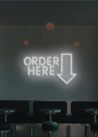 Resim Order Here Yazılı Ve Şekilli Neon Tabela Beyaz 
