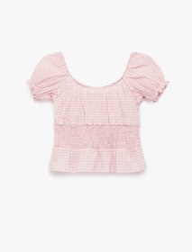 Resim Koton Fiyonklu Pötikare Desenli Pembe Kız Çocuk Bluz 6SKG60103AW 