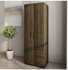 Resim Merlin 2 Kapaklı, Çekmeceli Gardırop, Yatak Odası Dolap, Elbise Dolabı İstanbul Ceviz - 172 Cm / İstanbul Ceviz 