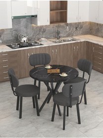 Resim Mygusi Azra Mutfak Masa Takımı 90 Cm Bendir Masa + 4 Sandalye Antrasit 