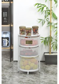 Resim Tezgah Üstü 3 Katlı Metal Açılır Kapanır Paslanmaz Sebzelik Beyaz 